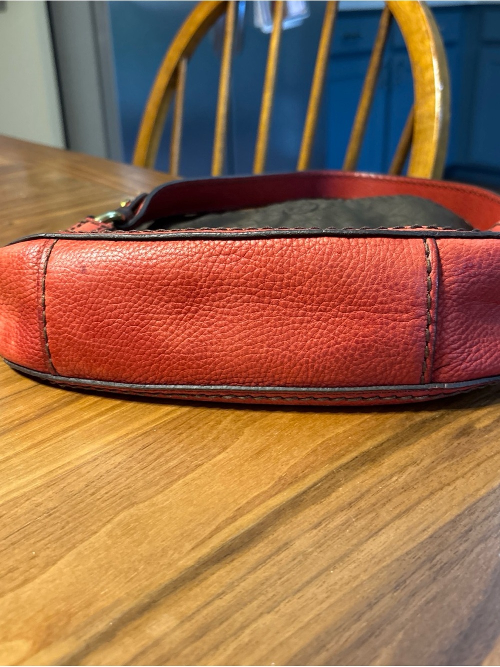VTG Fossil Handbag Red Leather Baguette Purse Brass Patina Y2K 90s - Picture 4 of 4